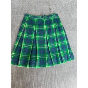 Vintage Blue Bell Schoolgirl Skirt Womans 14 Green Blue Plaid Kilt Pleated Retro